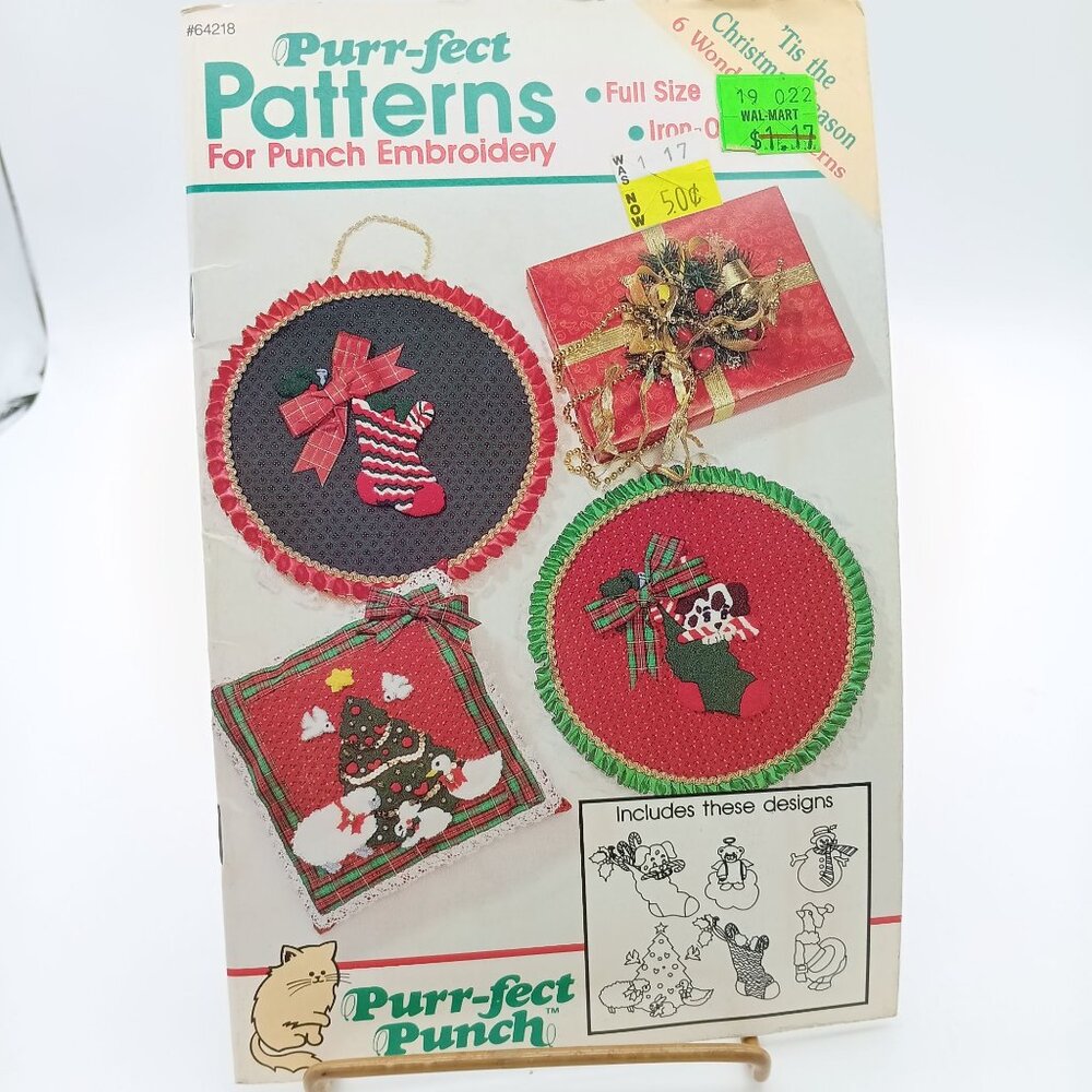 UNUSED Vintage Purrfect Patterns for Punch Embroidery, Tis the Christmas Season